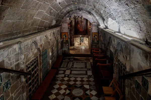 Nasıra, İsrail, 17 Eylül 2023: Kuzey İsrail 'deki Nasıra eski kentinde Yunan Ortodoks Kilisesi' nin alt salonu