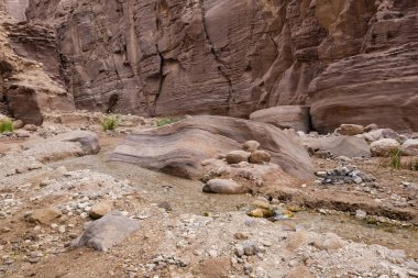 Ürdün 'deki Wadi Numeira yürüyüş yolu boyunca rotanın başında sığ bir dere akar.