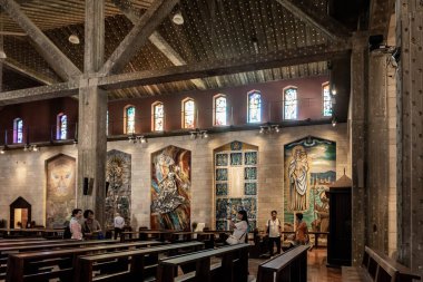 Nazareth, Israel, September 23, 2023 : The main prayer hall on upper floor of the Church of Annunciation in Nazareth city in northern Israel