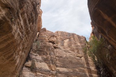Ürdün 'deki Wadi Musa şehrindeki Nabatean krallığı Petra' daki vadideki yüksek dağların güzelliği Al Siq