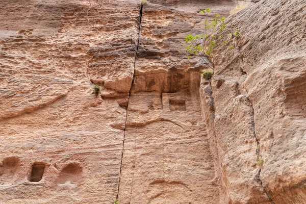 Pagan Nabataean sunakları Ürdün 'deki Wadi Musa şehrindeki Nabatean Krallığı Petra' daki Al Siq boğazının kum duvarına oyulmuş.