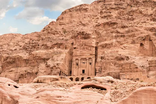 Great  Temple carved into rock by Nabatean craftsmen in Nabatean Kingdom of Petra in Wadi Musa city in Jordan