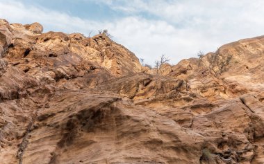 Vadi El Ghuwayr ya da An Nakhil ve Ürdün 'deki Amman yakınlarındaki Vadi Al Dathneh' in turist geçidi üzerindeki yüksek dağların tarifsiz güzelliği.