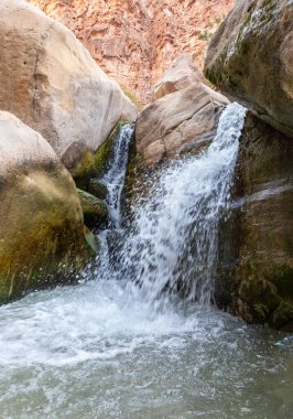 Vadi El Ghuwayr ya da An Nakhil 'deki sığ dere yolunda alçak şelale ve Ürdün' deki Amman yakınlarındaki vadi Al Dathneh.