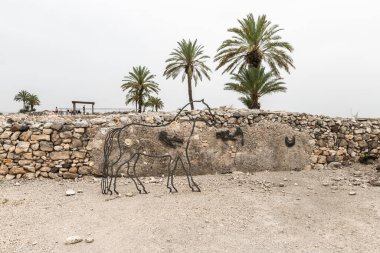 Yokneam, İsrail, 26 Nisan 2024: İsrail 'in kuzeyindeki Yokneam kenti yakınlarındaki Megiddo sahasının Kenan Kalesi' nde yapılan kazılarda atın demir figürü