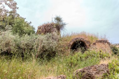 Sığ suların kıyısındaki eski bir binanın kalıntıları asla kurumayan Tsomon deresi kuzey İsrail 'de yeşilliklerle kaplanmadı.