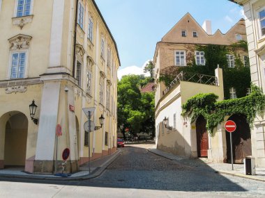 Prag, Çek Cumhuriyeti, 31 Temmuz 2010: Çek Cumhuriyeti 'nin Prag kentindeki Wallenstein Meydanı' nda iyi korunmuş eski evler