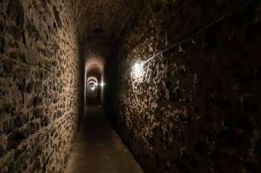 Çek Cumhuriyeti 'nin Prag' ın Vysehrad bölgesindeki kale duvarlarının altından geçen dar bir taş tünel.