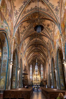 Prag, Çek Cumhuriyeti, 11 Mayıs 2024: Çek Cumhuriyeti 'nin Vysehrad ilçesindeki Aziz Peter ve Paul Bazilikasının merkez salonu