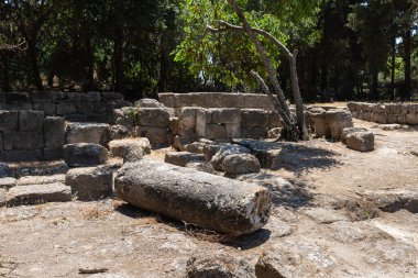 Stone fragments of inner rooms of the synagogue from 1st 2nd centuries AD near Beit Shearim necropolis near Kiryat Tivon city in northern Israel clipart