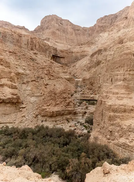 İsrail 'in güneyindeki Ölü Deniz' in yakınındaki Arugot Irmağı Doğa Koruma Alanı 'nın eşsiz dağ kesimleri