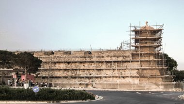 Florianna, Malta, 04 July, 2013 : The old city wall surrounded by scaffolding in Florianna in Malta