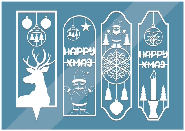 Набор Панелей Лазерной Резки Дизайном Закладки Рождества — стоковый вектор