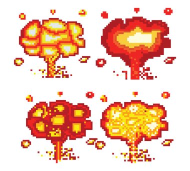 patlama piksel sanatı, video oyunu patlaması animasyon alev pikseli sanat.