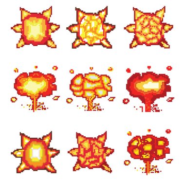 patlama piksel sanatı, video oyunu patlaması animasyon alev pikseli sanat.