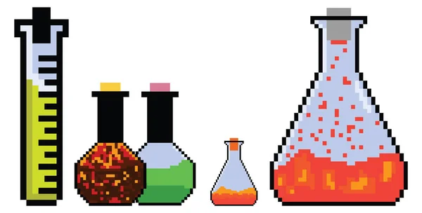 Pixel Art Test Tube Science Conjunto Píxeles Cristalería Laboratorio — Archivo Imágenes Vectoriales