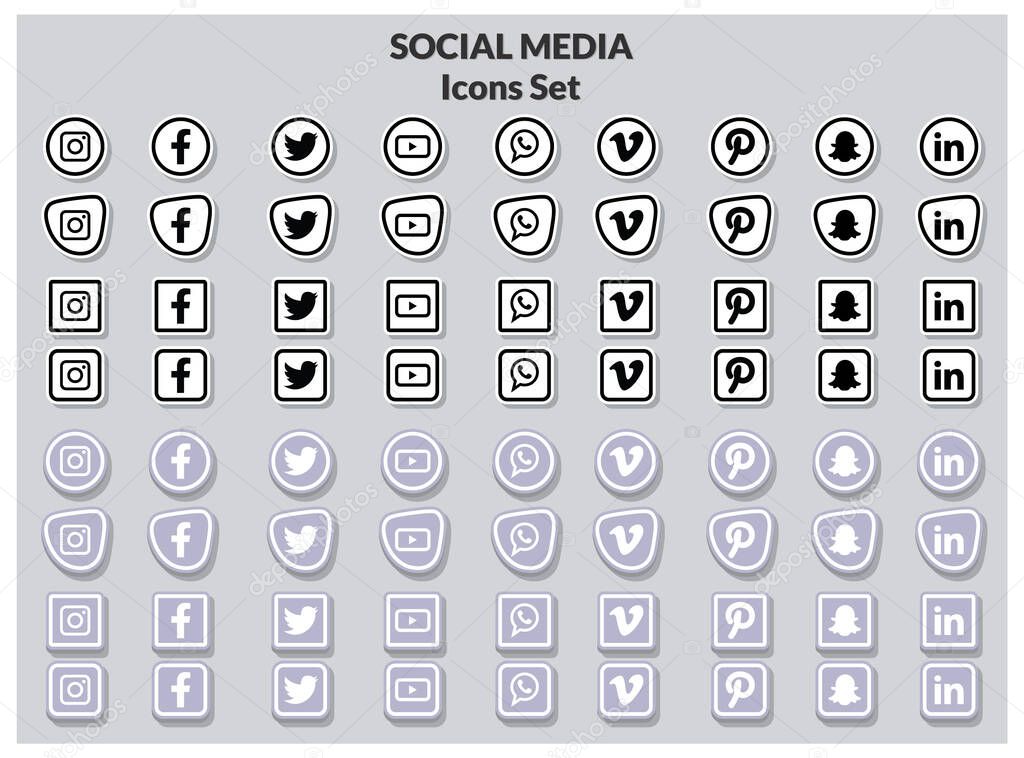 Popular social media icons set.