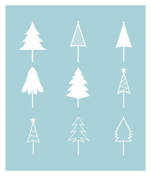 Natal Árvore Design Conjunto Decoração Com Presentes Estrelas Véspera Natal — Vetor de Stock