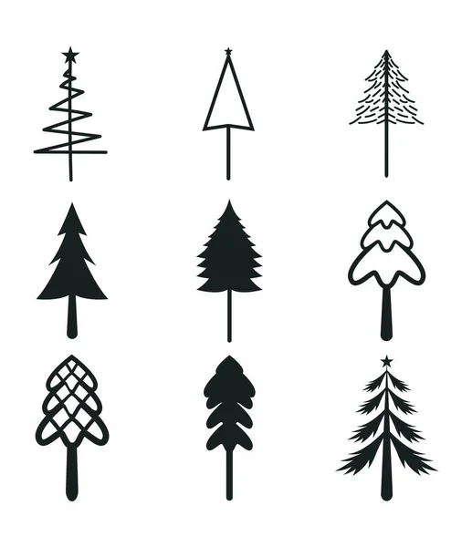 Natal Árvore Design Conjunto Decoração Com Presentes Estrelas Véspera Natal — Vetor de Stock