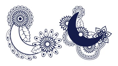 Arap çiçek desenli arka plan, ay renklendirme sayfası