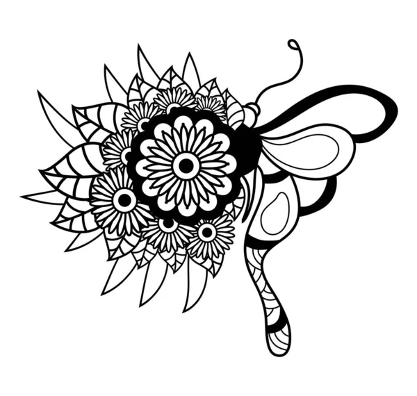 Цветочные Цветы Бабочки Страница Раскраски Бабочки Детей — стоковый вектор
