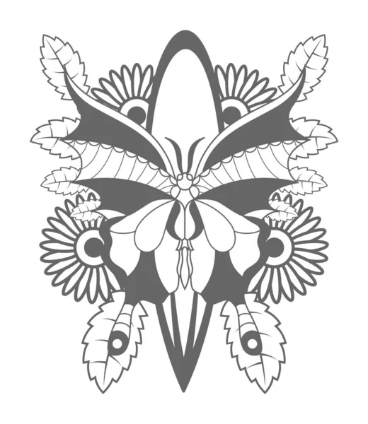 Квіткові Квіти Метеликів Розмальовка Сторінка Дітей — стоковий вектор
