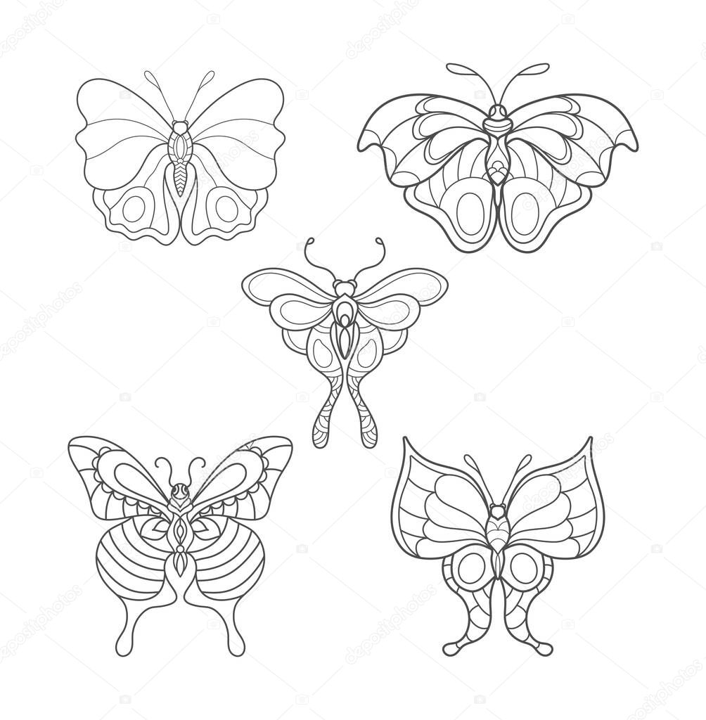Floral butterfly flowers, butterfly coloring page for kids