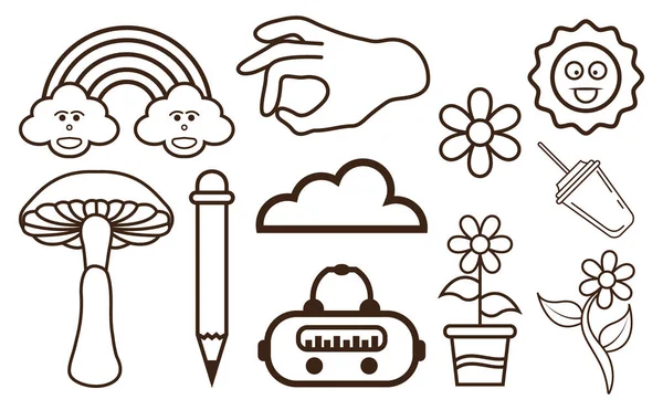 stock vector Hand drawn 90's Retro element Clipart collection set.