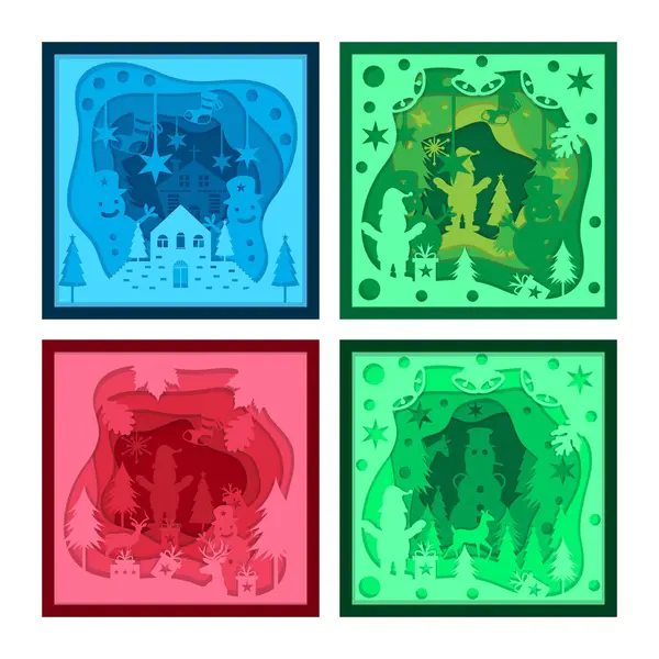 El çizimi düz 3D Noel Gölgesi Kutusu kağıt kesimi tasarımı