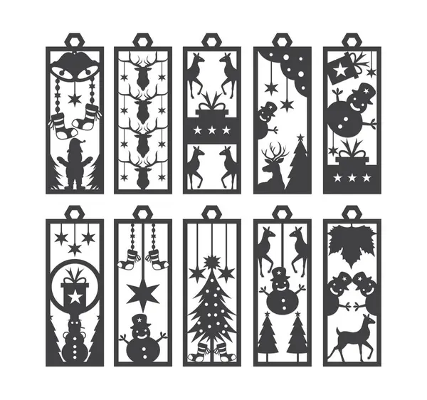 Vánoční Dekorace Set Černobílá Vektorová Ilustrace Vánoční Greenting Cards Template Royalty Free Stock Ilustrace