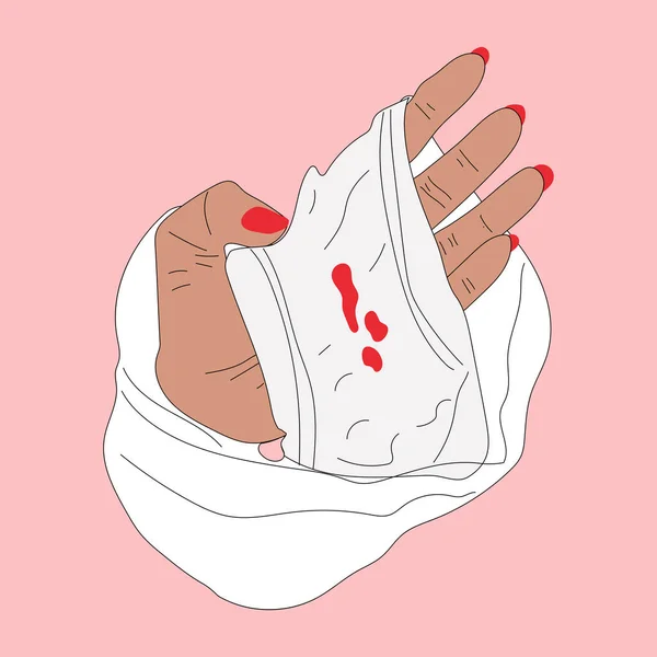 Una Mano Sujeta Bragas Con Sangre Menstrual Vector Poder Chica — Vector de stock