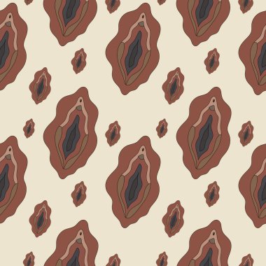 Seamless pattern with different type of female labia. Illustrator a vagina. Vector