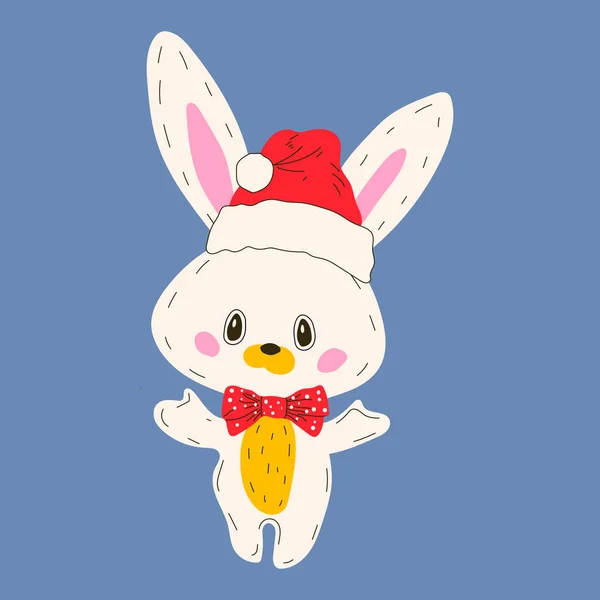 Cute Bunny Hat Santa Bow Mascot 2023 Isolated Flat Vector — Stock Vector