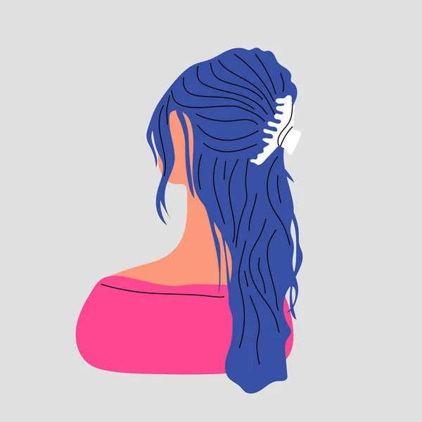 女性のスタイリッシュな髪型やアクセサリー 若い女性のヘアカットバックビューヘッド 創造的な現代的なアクセサリー ベクトル流行の肖像画 — ストックベクタ