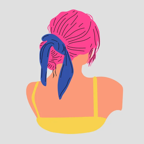 Femme Coiffure Élégante Accessoire Jeune Femme Coupe Cheveux Vue Arrière — Image vectorielle