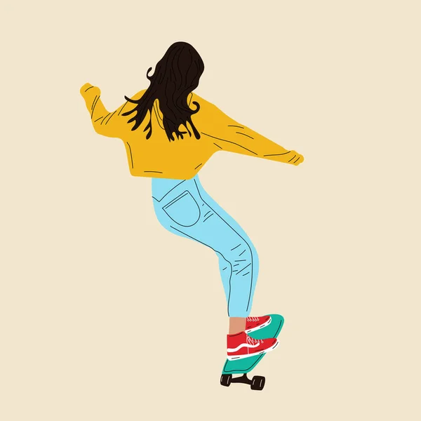 Meisje Aan Boord Meisje Rijden Skateboard Longboard Trendy Vrouwelijke Tiener — Stockvector
