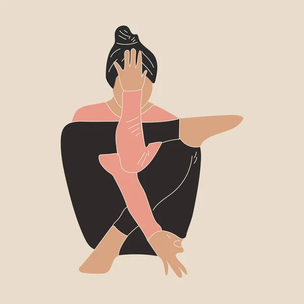 Женщина Практикует Йогу Meditation Girl Namaste Поза Упражнения Медитация Полезна — стоковый вектор