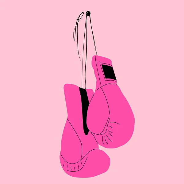 Розовые Боксерские Перчатки Висят Ногтях Стены Иконка Плоского Дизайна — стоковый вектор