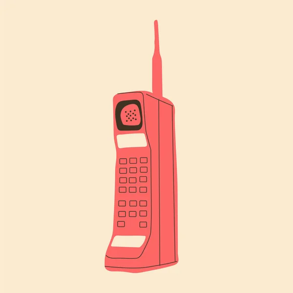 Vecchio Telefono Con Antenne Vettore Stile Cartone Animato Tutti Gli — Vettoriale Stock