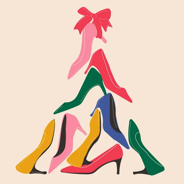 靴の形でクリスマスツリー プロモーションと割引 — ストックベクタ