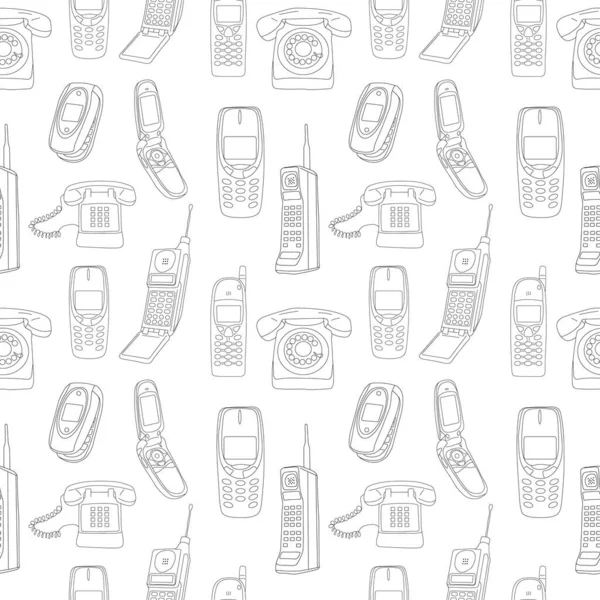 Naadloos Patroon Met Set Lijnen Klassieke Moderne Telefoons — Stockvector