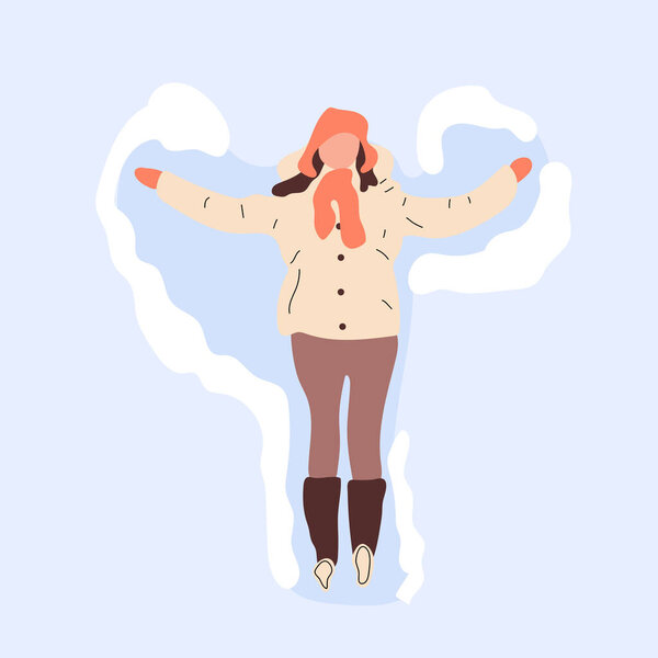 Happy Woman Making Snow Angel Flat Vector