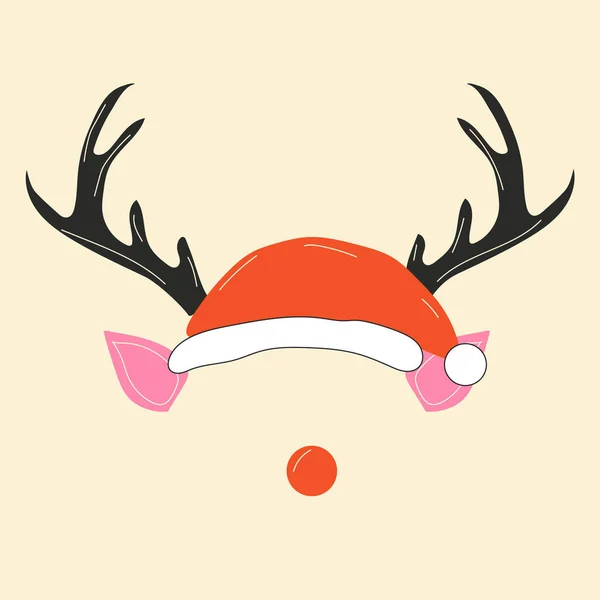 Face Cute Christmas Deer Vector Cartoon Style All Elements Isolated — Stock Vector
