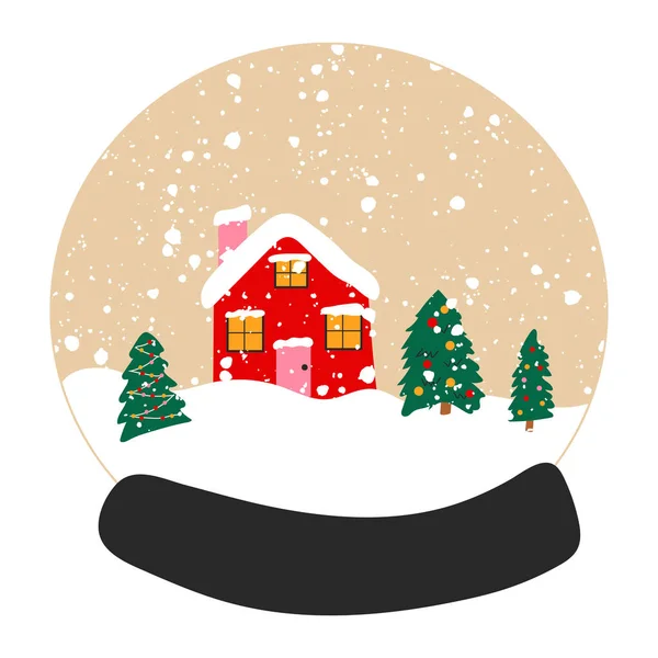 Bola Nieve Navidad Con Casa Pequeña Árbol Navidad Ilustración Vectorial — Archivo Imágenes Vectoriales