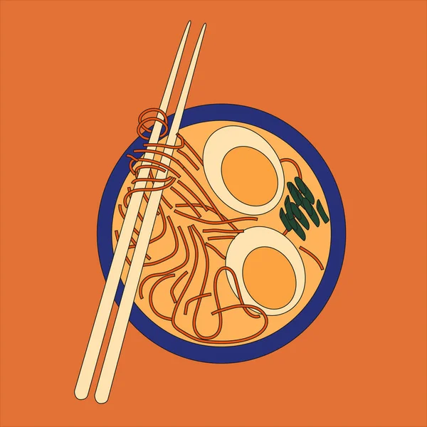 Mie Mangkuk Dan Sumpit Ramen Makanan Asia Masakan Cina Korea - Stok Vektor