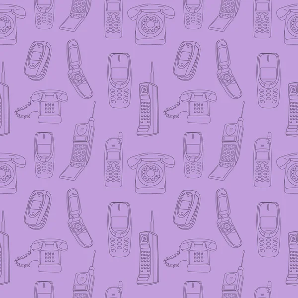 Безшовний Візерунок Набором Ліній Класичних Старих Телефонів Кольоровому Фоні — стоковий вектор