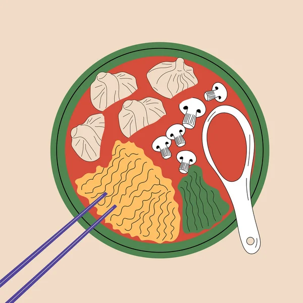 Рецепты Супа Традиционная Популярная Азиатская Горячая Еда Ручной Рисунок Цветового — стоковый вектор