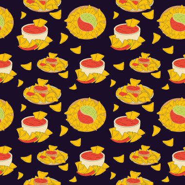 Nachos ve acı biber soslu kusursuz bir desen. 