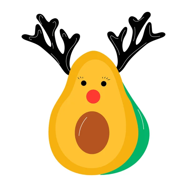 Avocado Christmas Accessories Deer Horns Vector — Stock Vector