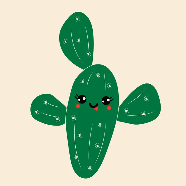Leuke Cartoon Cactus Met Kawaii Ogen Vector Tekenfilmstijl Alle Elementen — Stockvector